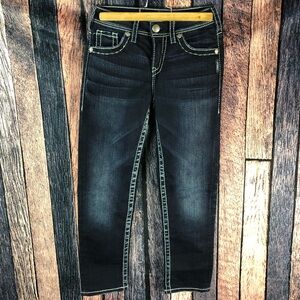 Silver Suki High Capri Jeans Sz 25 Dark Blue Denim